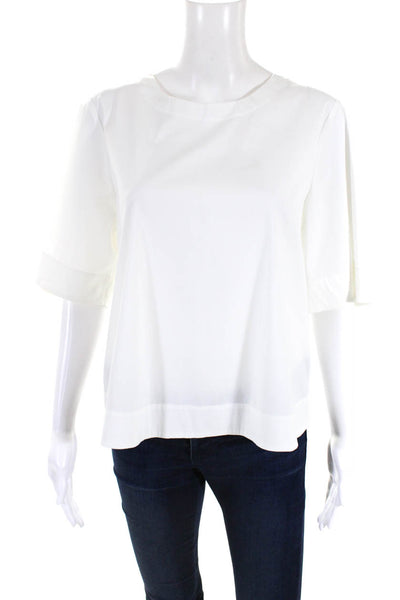 ALC Womens White Crew Neck Lace Back 3/4 Sleeve Blouse Top Size 12