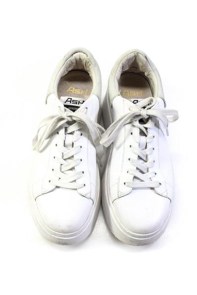 Ash Womens Lace Up Logo Back Chunky Platform Sneakers White Leather Size 40