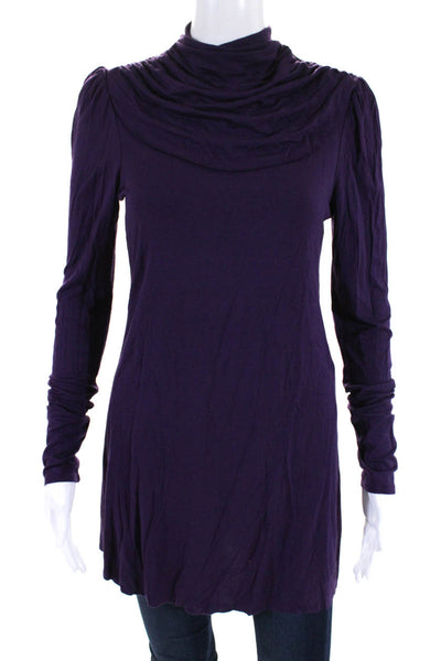 Rachel Pally Womens Purple Drape Bib Neck Long Sleeve Blouse Top Size XS