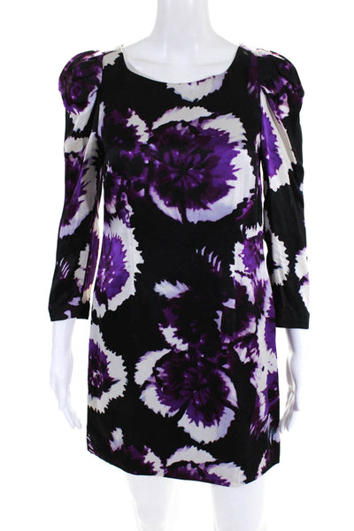Leifsdottir Women's Floral Print Shift Dress Black Purple Size 2
