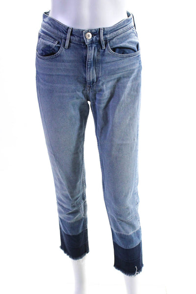 3x1 NYC Womens Frayed-Hem Two-Tone Straight Leg Jeans Blue Size 25