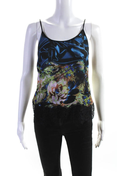 Clover Canyon Womens Floral Lace-Trim Abstract Print Camisole Blue Black Size S