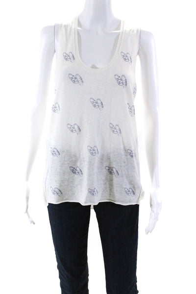 360 Cashmere Women's Sleeveless Sandal Print Linen Knit Top White Size M