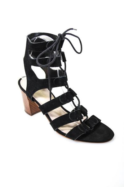 Marc Fisher Womens Black Suede Strappy Lace Up Block Heel Sandals Size 8.5