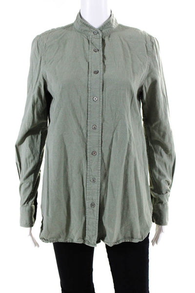 Frame Shirt Womens Button Front Crew Neck Long Sleeve Shirt Green Size Medium