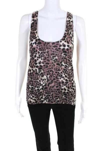 360 Cashmere Womens Leopard Print Scoop Neck Knit Tank Top Brown Size Small