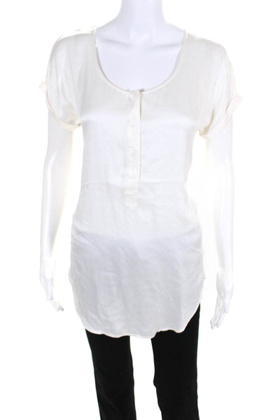 Go Silk Womens Short Sleeve Henley Satin Tunic Blouse White Silk Size Small