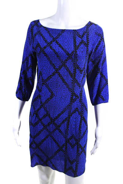 Yumi Kim Womens Abstract Print Silk Shift Dress Black Blue Size M