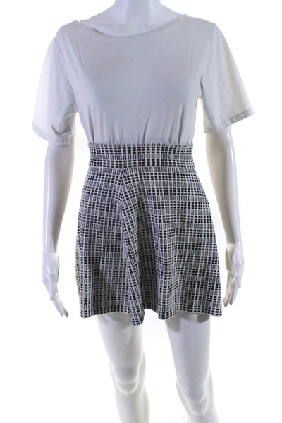 Theory Womens Geometric Print Flared Hem A-Line Skirt White Black Size P