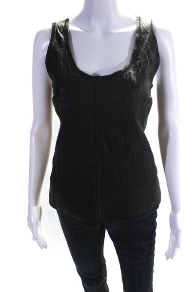 Illia Women's Sleeveless Scoop Neck Zipper Back Leather Blouse Top Black Size 2