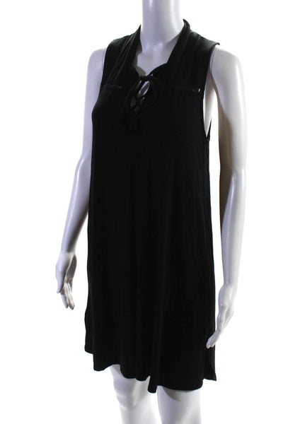 Tart Womens Jersey Knit V-Neck Sleeveless A-Line Dress Black Size L