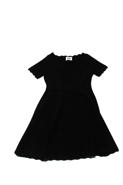 Milly Childrens Girls Scalloped Knit A Line Fit & Flare Dress Black Size 8