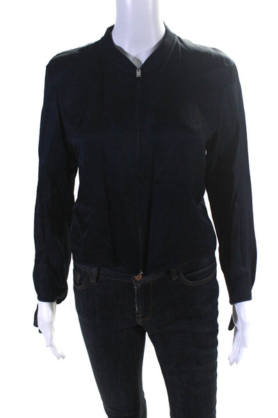 Theory Womens Front Zip Lightweight Knit Short Jacket Navy Blue Size Small