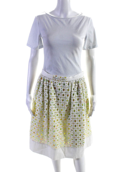 Moschino Boutique Womens Side Zip Floral Underlay Skirt White Green Size 6