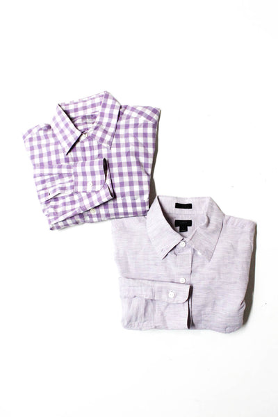 J Crew Mens Button Front Collared Slim Dress Shirts Purple White Size Small Lot