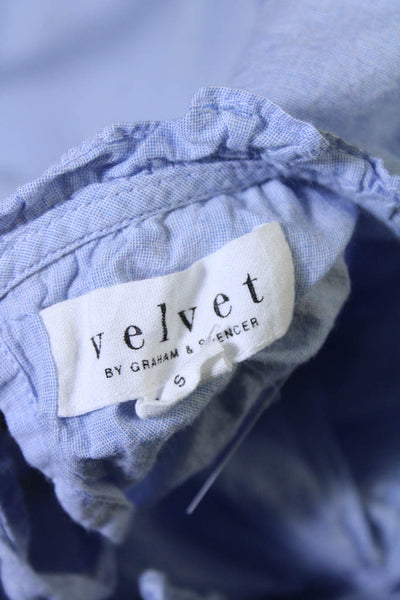 Velvet Women's Sleeveless High Neck Ruffle Blouse Top Blue Size Small