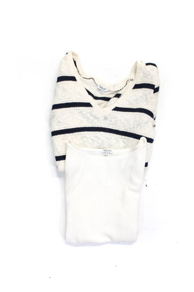 Splendid Women's Striped Sweater Cold Shoulder Knit Top White Size XS, M Lot 2