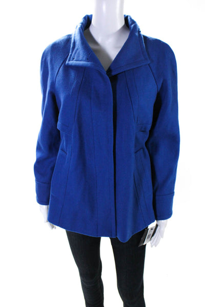 Ellen Tracy Womens Blue Wool High Neck Long Sleeve Coat Jacket Size PP