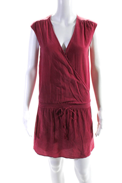 Joie Womens Red Silk V-Neck Tie Waist Sleeveless Shift Dress Size XXS