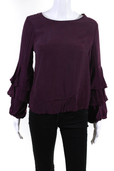 Drew Womens Long Sleeve Chiffon Blouse Purple Size XS