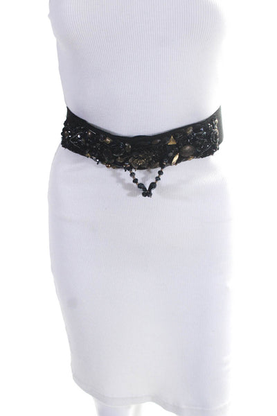 Designer Womens Mid Width Crystal Sequin Beaded Grosgrain Belt Black Size Small