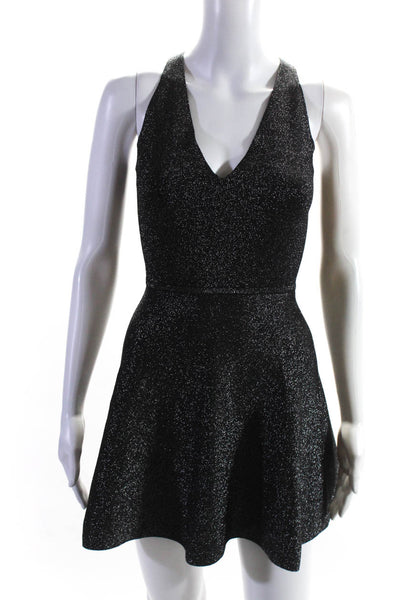 Cushnie Et Ochs Womens Sleeveless V Neck Metallic Knit Mini Dress Black Small