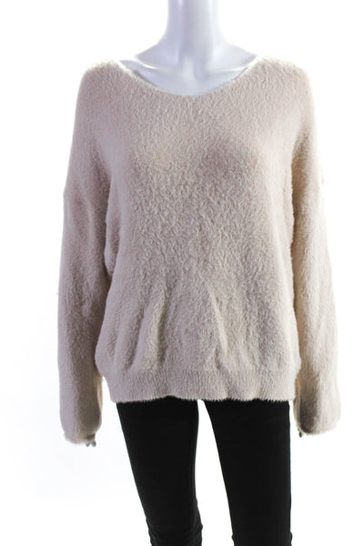 Fate. Womens Plush Fuzzy V Neck Pullover Sweater Beige Size M/L