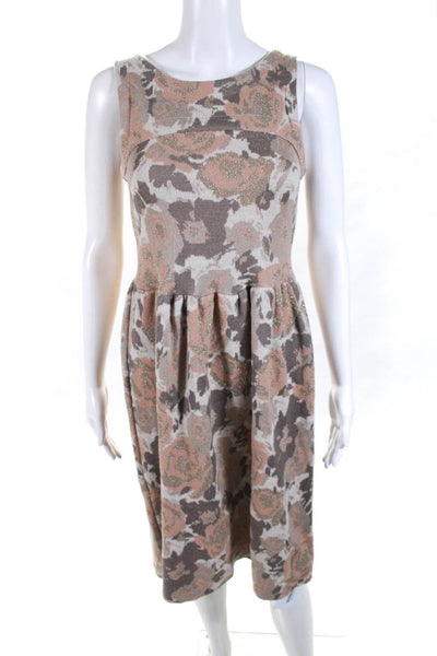 Knitted & Knotted Anthropologie Womens Metallic Floral Knit Dress Brown Small
