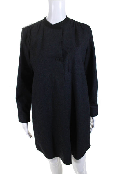 Madewell Womens Button Front Long Sleeve Mini Shirt Dress Gray Wool Size Small
