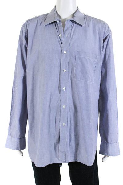 Ike Behar Men's Striped Button Down Shirt Blue Size L