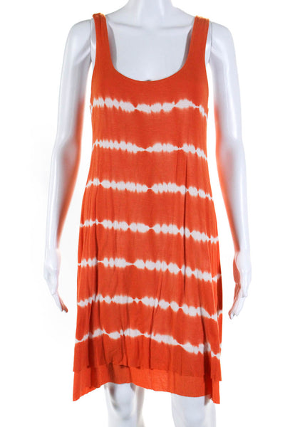 Designer Women's Sleeveless Scoop Neck A-Line Tie Dye Dress Orange Size Small
