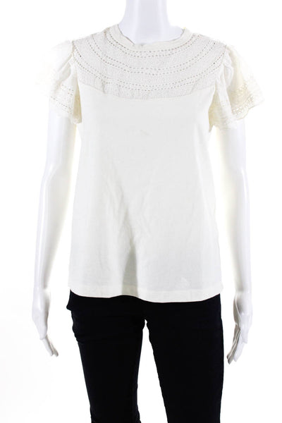 Lini Womens Cotton Geometric Cut Out Cap Sleeve Top Cream White Size S