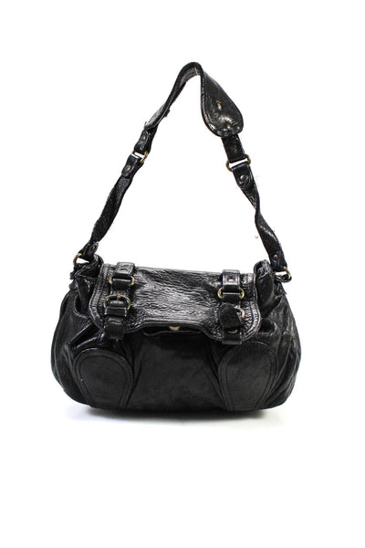 Abaco Womens Single Handle Double Buckle Flap Small Shoulder Handbag Black