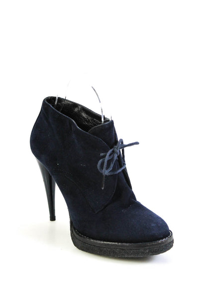 Balenciaga Womens Suede Lace-Up High-Heel Booties Navy Blue Size 38
