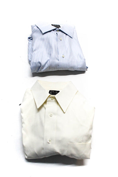 Jos A Bank Men's Striped Button Down Dress Shirt Ivory Blue Size 16.5 Lot 2