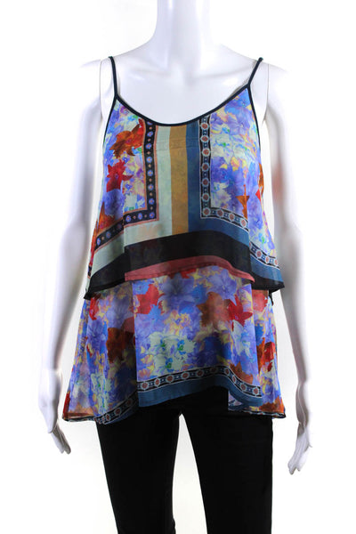 Clover Canyon Womens Blue Floral Print Scoop Neck Sleeveless Blouse Top Size XS