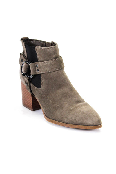 Marc Fisher Womens View Pointed Toe Stacked Heel Ankle Boots Taupe Suede Size 9