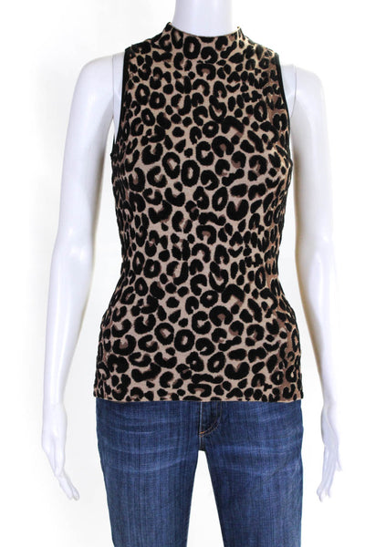 Milly Women's Sleeveless High Neck Leopard Print Knit Top Brown Size P