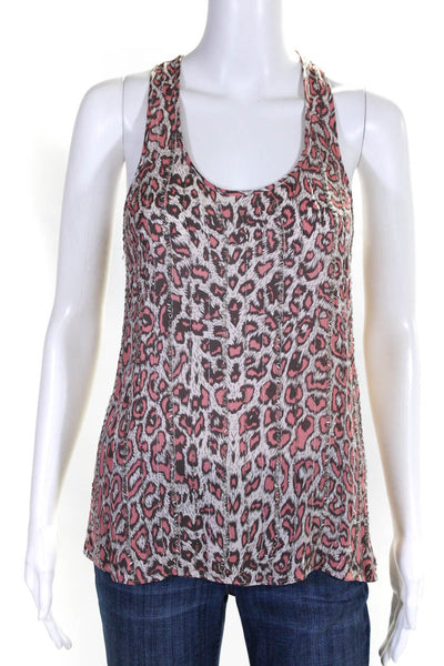 Parker Women Sleeveless Scoop Abstract Print Silk Blouse Top Pink Size XS