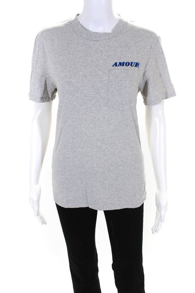 Sandro Womens Gray Cotton Amour Front Crew Neck Pocket Tee Top Size M