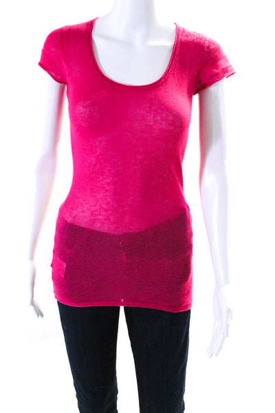 BCBGMAXAZRIA Women's Knit Short Sleeve T-Shirt Pink Size XS