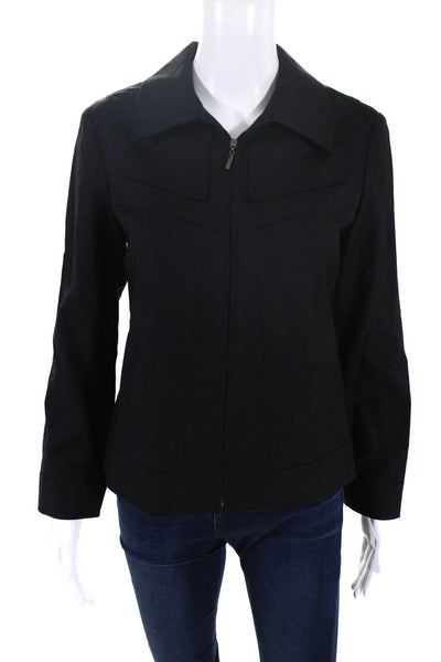 Shin Choi Womens Collared Full Zip Twill Jacket Black Wool Size 4