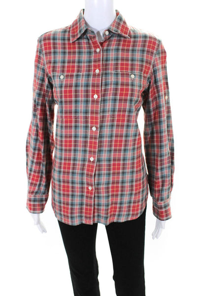 Lauren Jeans Company Womens Button Front Plaid Shirt Red Green Size Small
