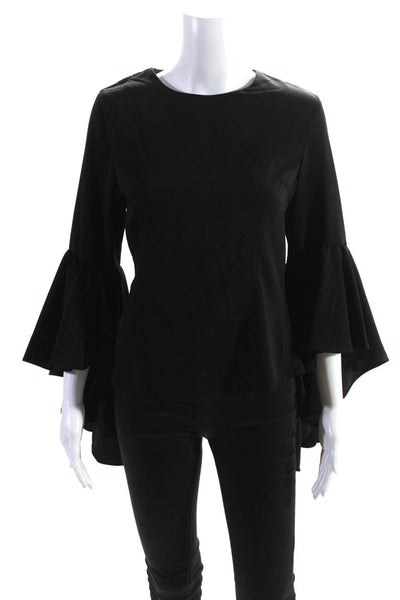 Gracia Womens Long Bell Sleeves Blouse Black Size Small