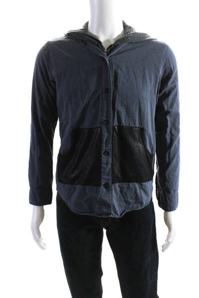 Jet John Eshaya Mens Hooded Full Zipper Jacket Blue Cotton Size Small