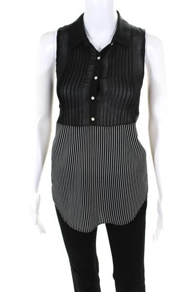 PJK Patterson J Kincaid Womens Black Striped Collar Sleeveless Blouse Top Size S