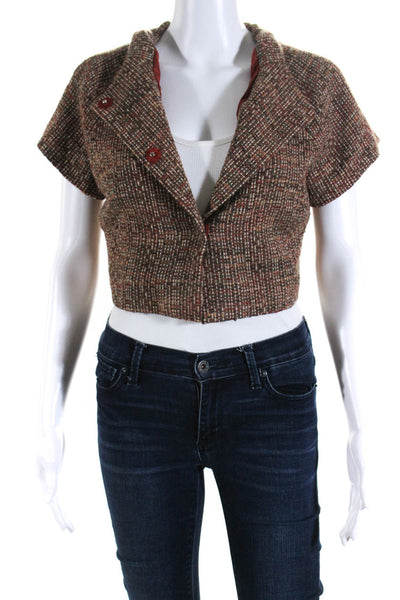 Shannon Mclean Womens Button Front Short Sleeve Tweed Mini Jacket Brown Small