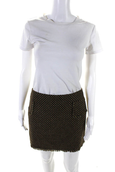 Calypso Christiane Celle Womens Wool Fringe Hem Mini Pencil Skirt Brown Size M