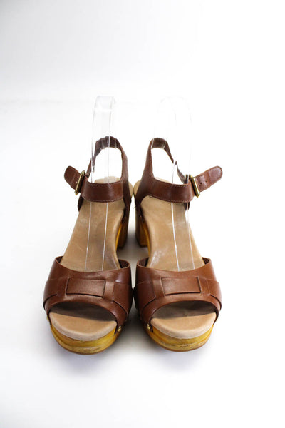 Ugg Womens Leather Wooden Heel Ankle Strap Heels Brown Size 6