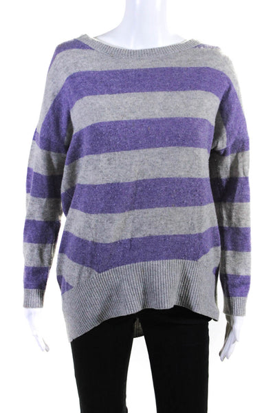 Magaschoni Womens Purple Gray Cashmere Striped Long Sleeve Sweater Top Size S